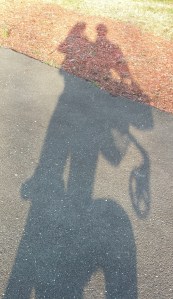 It's a bird... it's a plane...  nope, it's me carrying Sienna and her stroller while walking the dog.